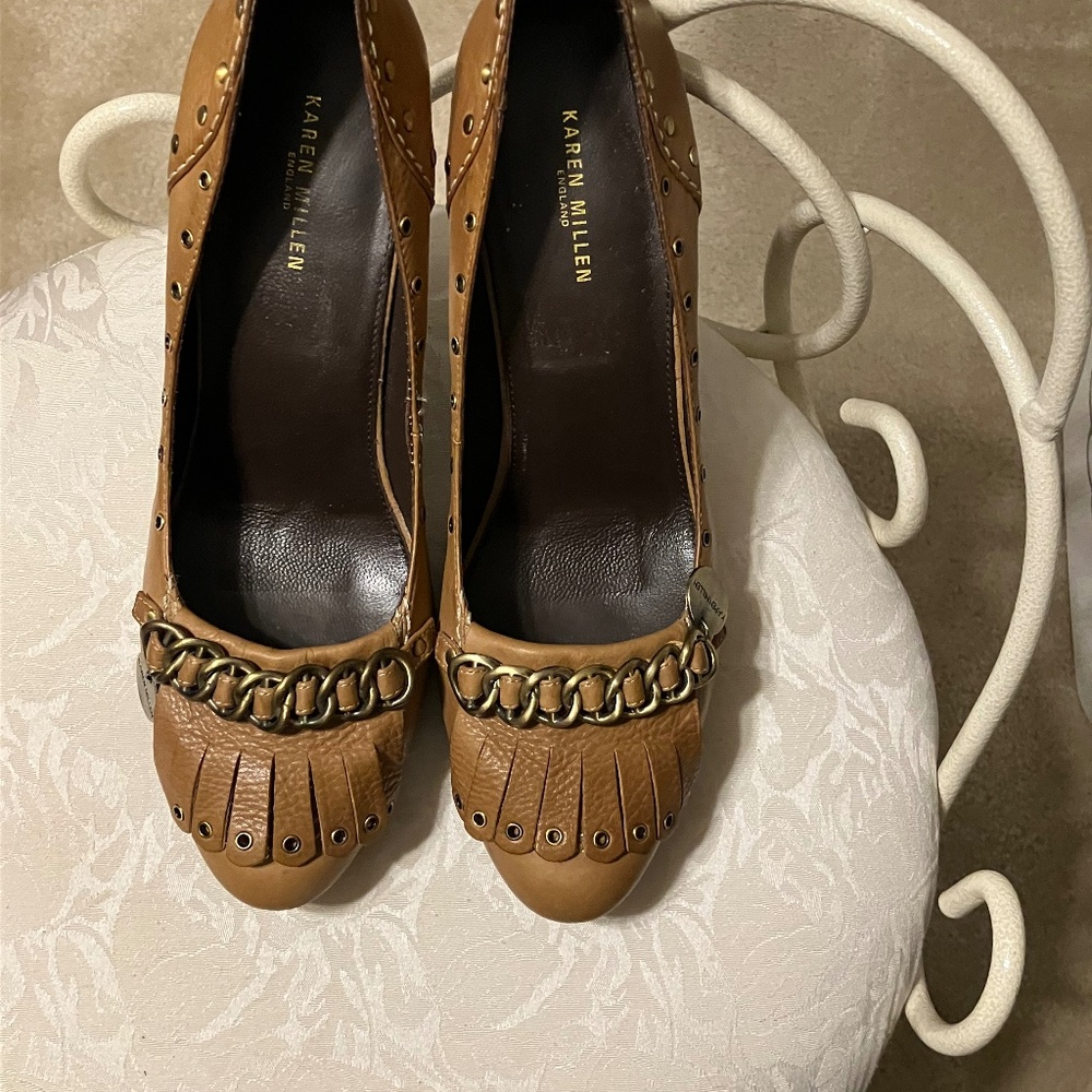 Karen Millen High Heeled Tan Shoes With Narrow Heel